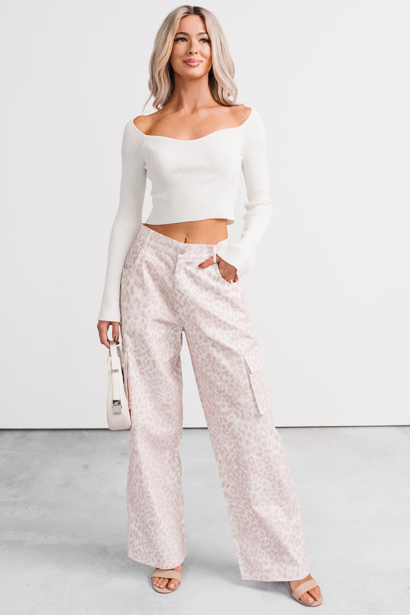 Reyna Wide Leg Leopard Cargo Jeans (Pink/White) - NanaMacs