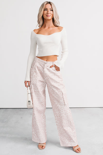 Reyna Wide Leg Leopard Cargo Jeans (Pink/White)