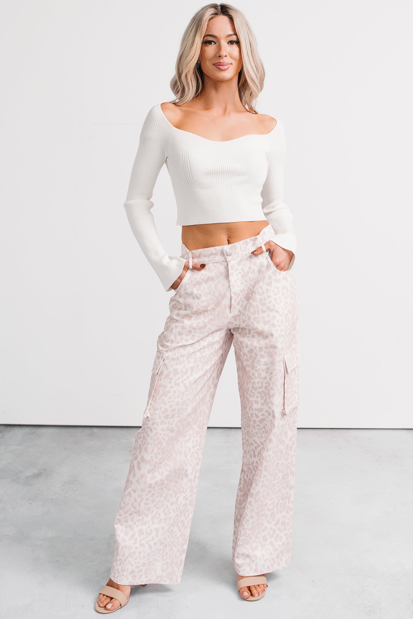 Reyna Wide Leg Leopard Cargo Jeans (Pink/White) - NanaMacs