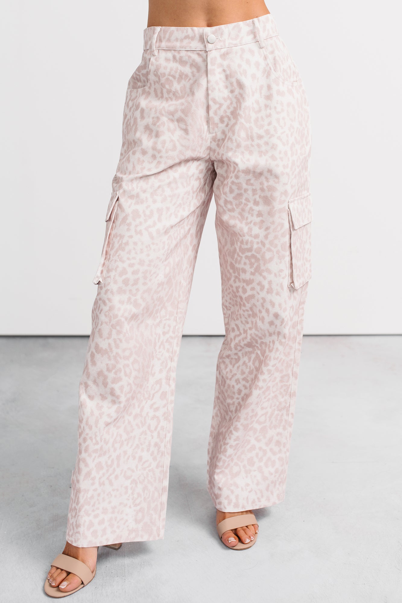 Reyna Wide Leg Leopard Cargo Jeans (Pink/White) - NanaMacs