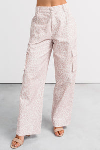 Reyna Wide Leg Leopard Cargo Jeans (Pink/White) - NanaMacs