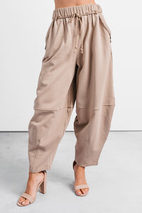 Wandering Home Braided Tie Barrel Sweatpants (Taupe) - NanaMacs
