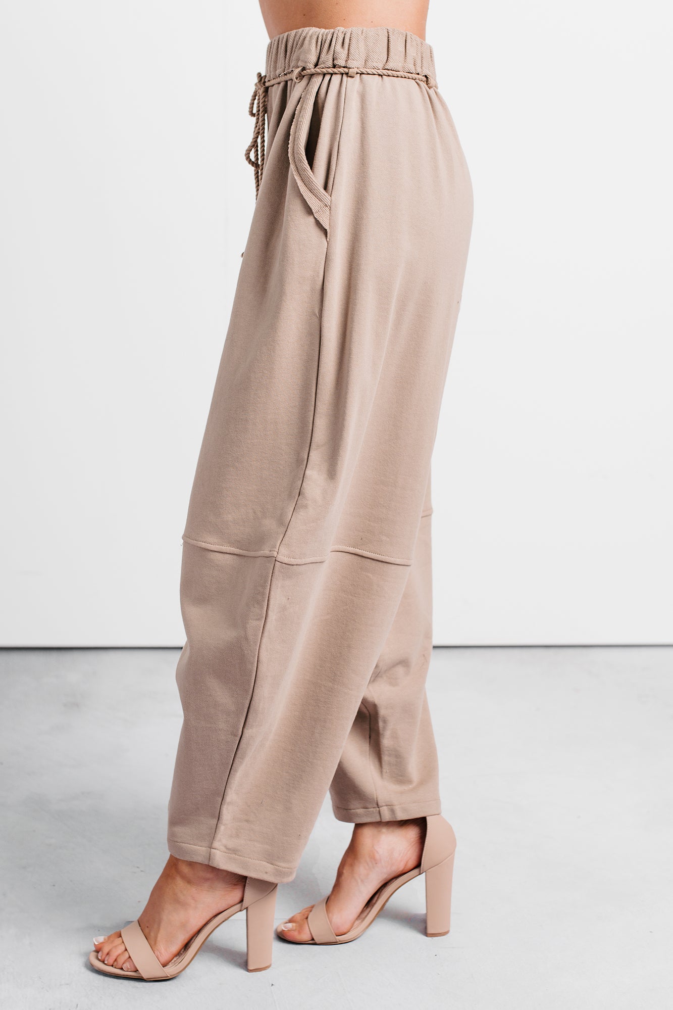 Wandering Home Braided Tie Barrel Sweatpants (Taupe) - NanaMacs