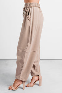 Wandering Home Braided Tie Barrel Sweatpants (Taupe) - NanaMacs