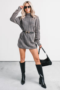 Cozy Blend Cable Knit Sweater Mini Dress (Navy/Mauve) - NanaMacs