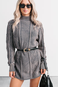 Cozy Blend Cable Knit Sweater Mini Dress (Navy/Mauve) - NanaMacs