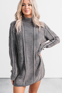 Cozy Blend Cable Knit Sweater Mini Dress (Navy/Mauve) - NanaMacs