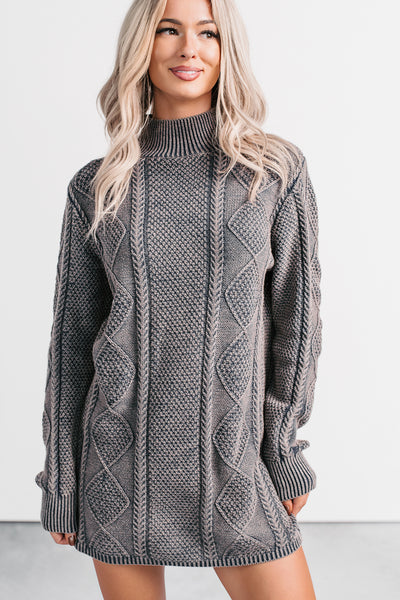 Cozy Blend Cable Knit Sweater Mini Dress (Navy/Mauve)