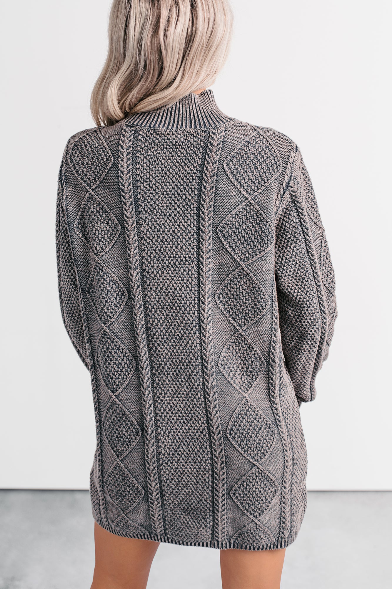 Cozy Blend Cable Knit Sweater Mini Dress (Navy/Mauve) - NanaMacs