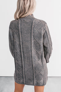 Cozy Blend Cable Knit Sweater Mini Dress (Navy/Mauve) - NanaMacs