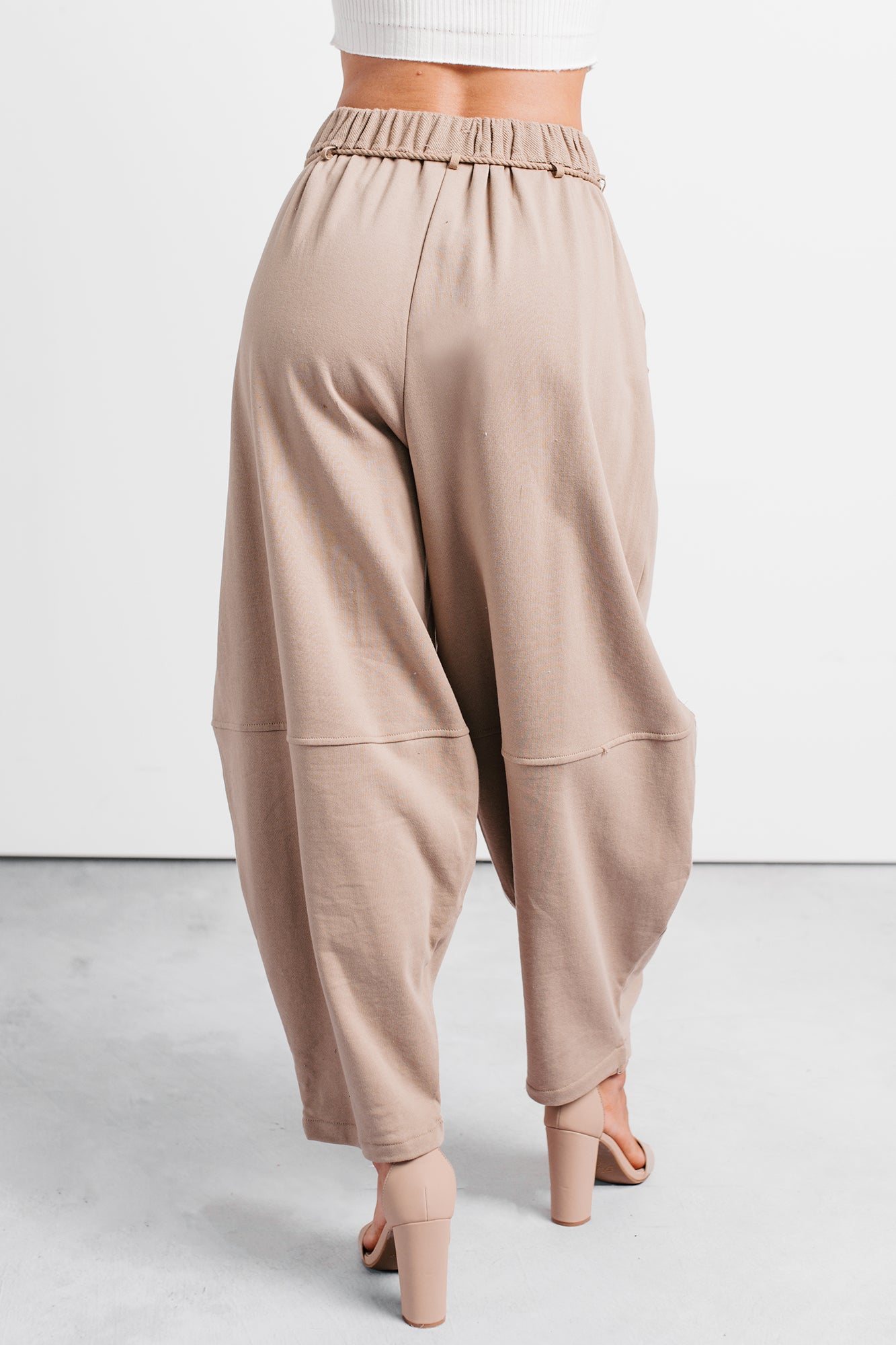 Wandering Home Braided Tie Barrel Sweatpants (Taupe) - NanaMacs