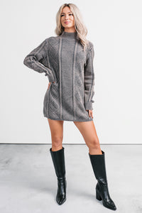 Cozy Blend Cable Knit Sweater Mini Dress (Navy/Mauve) - NanaMacs
