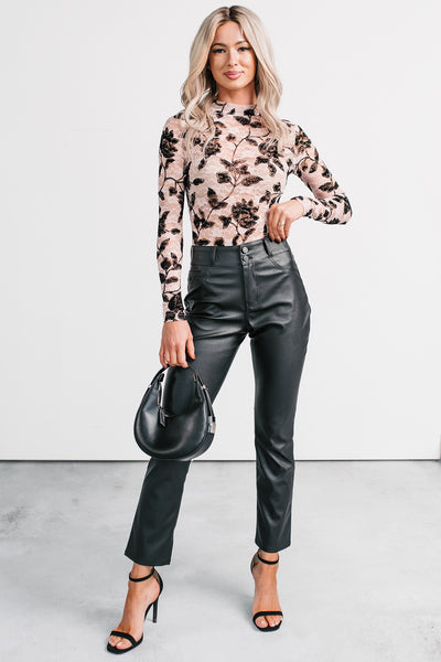 Beauty Intent Floral Sheer Lace Bodysuit (Mauve/Black)- Ships by 12/8