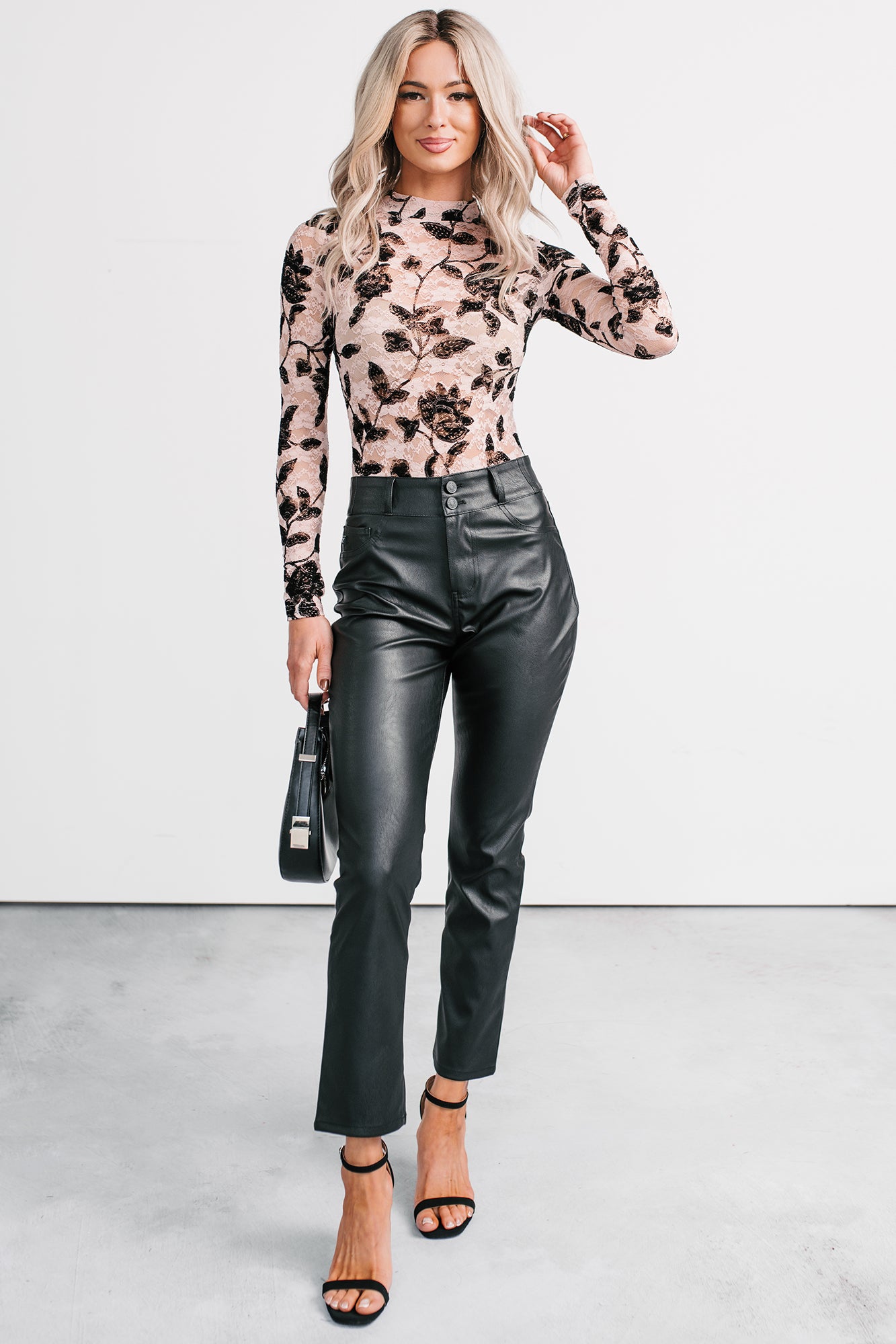 Beauty Intent Floral Sheer Lace Bodysuit (Mauve/Black) - NanaMacs