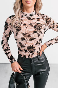 Beauty Intent Floral Sheer Lace Bodysuit (Mauve/Black) - NanaMacs