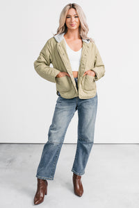 City Stitch Hooded Lightweight Quilted Jacket (Olive) - NanaMacs