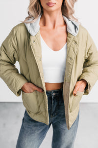 City Stitch Hooded Lightweight Quilted Jacket (Olive) - NanaMacs