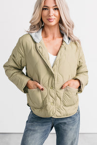 City Stitch Hooded Lightweight Quilted Jacket (Olive) - NanaMacs