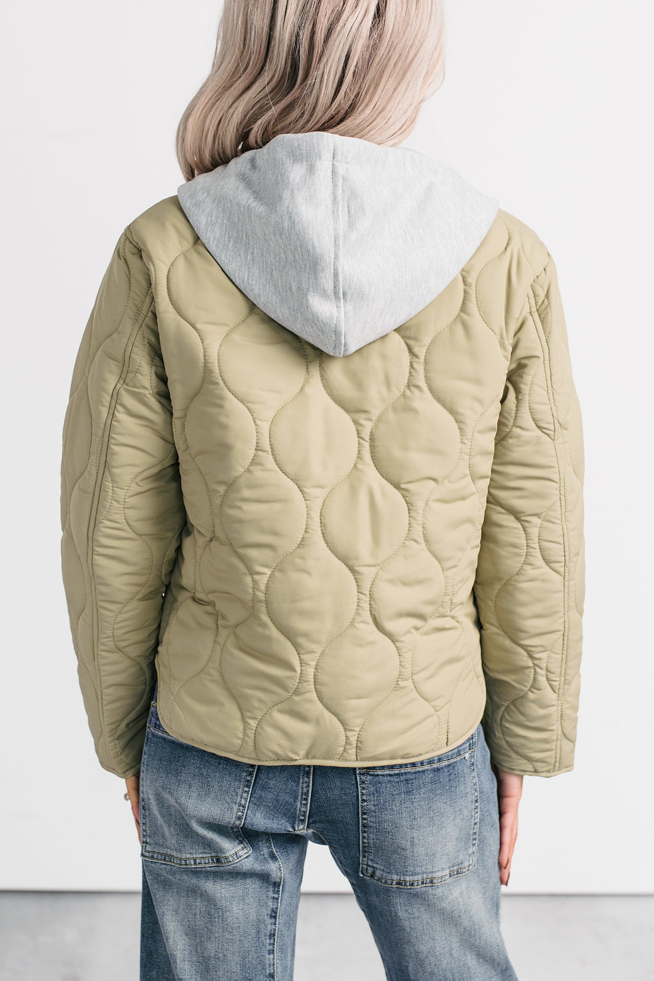 City Stitch Hooded Lightweight Quilted Jacket (Olive) - NanaMacs