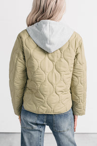 City Stitch Hooded Lightweight Quilted Jacket (Olive) - NanaMacs