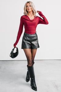 Chasing Time Cowl Neck Long Sleeve Top (Burgundy) - NanaMacs