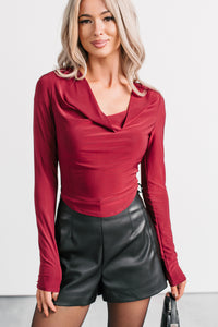 Chasing Time Cowl Neck Long Sleeve Top (Burgundy) - NanaMacs