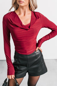 Chasing Time Cowl Neck Long Sleeve Top (Burgundy) - NanaMacs