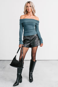 Risk It All Off-The Shoulder Ribbed Top (Sea Moss) - NanaMacs