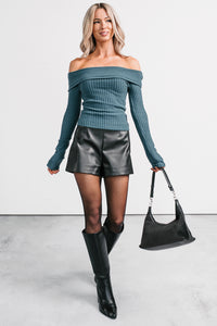 Risk It All Off-The Shoulder Ribbed Top (Sea Moss) - NanaMacs