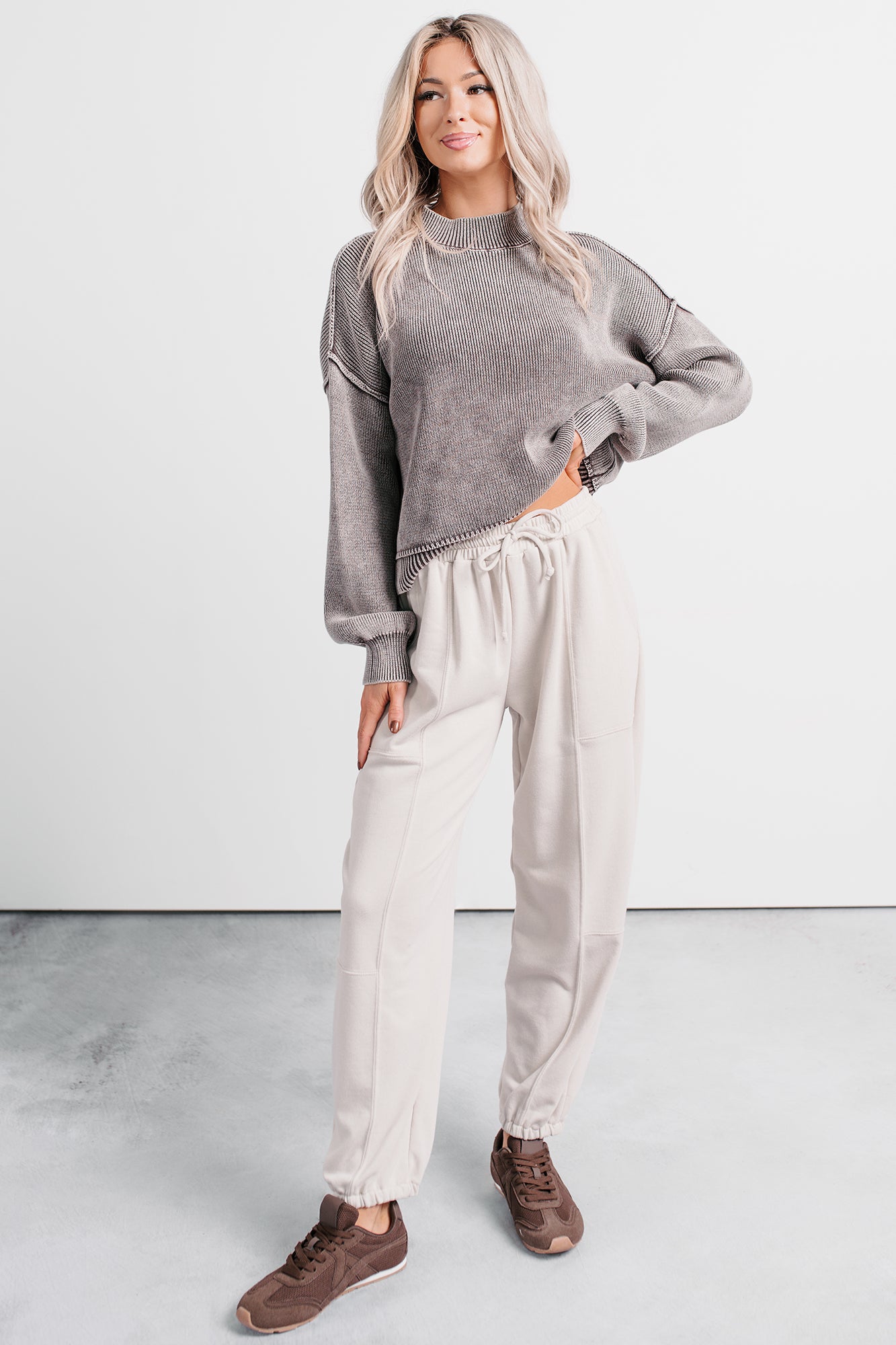 Slow & Settled Acid Wash Knit Sweater (Plum) - NanaMacs