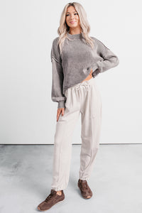 Slow & Settled Acid Wash Knit Sweater (Plum) - NanaMacs