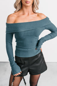 Risk It All Off-The Shoulder Ribbed Top (Sea Moss) - NanaMacs