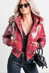 Show You How Faux Fur Hooded Puffer Jacket (Burgundy) - NanaMacs