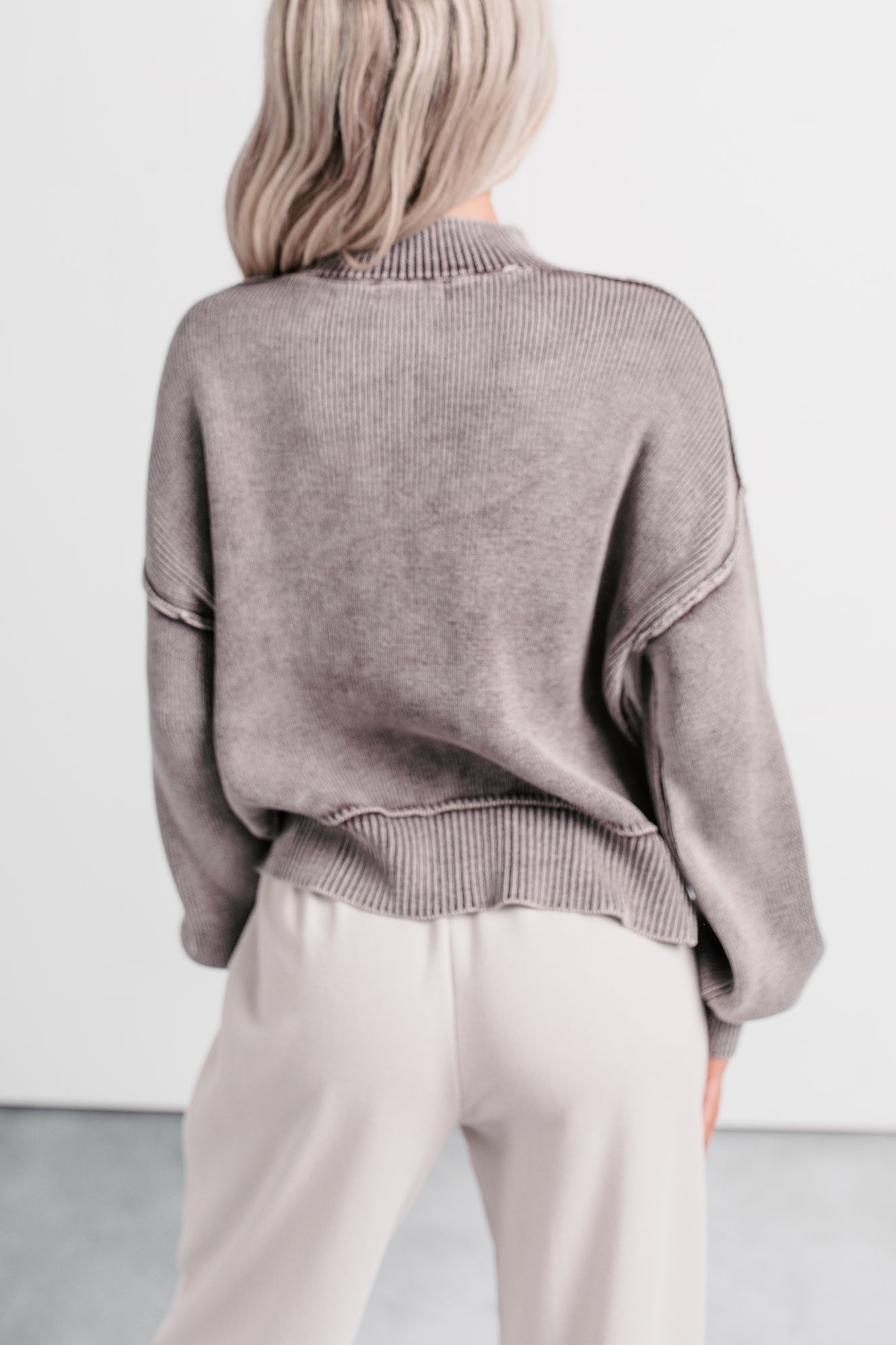 Slow & Settled Acid Wash Knit Sweater (Plum) - NanaMacs