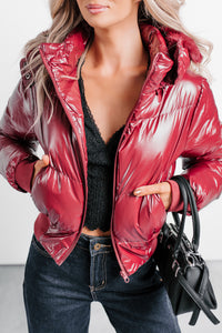 Show You How Faux Fur Hooded Puffer Jacket (Burgundy) - NanaMacs
