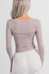 Keep On Going Long Sleeve Henley Top (Taupe) - NanaMacs