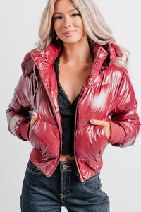 Show You How Faux Fur Hooded Puffer Jacket (Burgundy) - NanaMacs