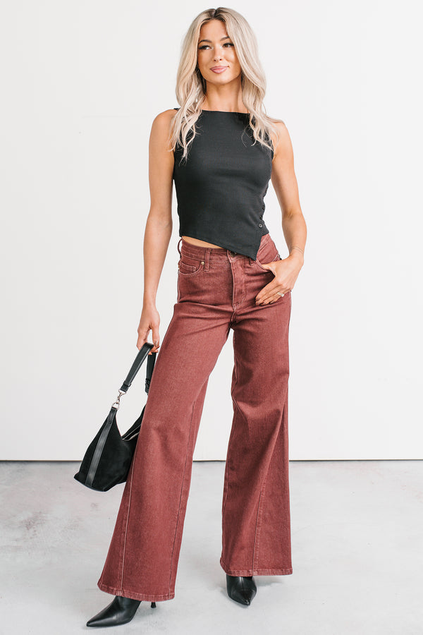 Delgado Wide Leg Judy Blue Jeans (Burgundy)