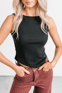 Love Letter Asymmetrical Hem Tank Top (Black) - NanaMacs