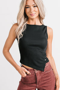 Love Letter Asymmetrical Hem Tank Top (Black) - NanaMacs