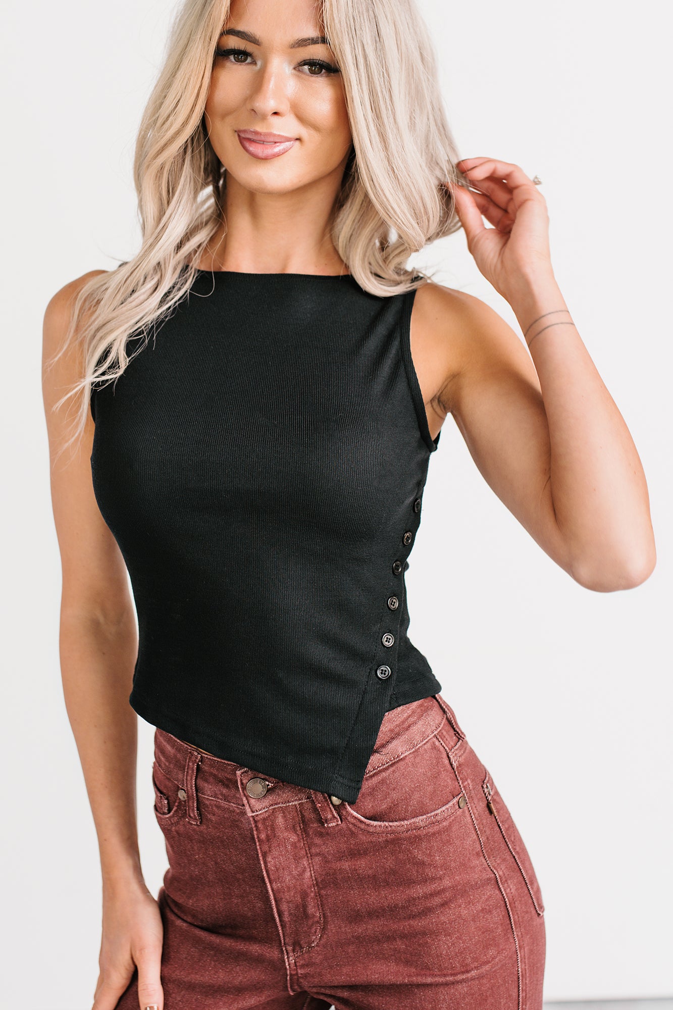 Love Letter Asymmetrical Hem Tank Top (Black) - NanaMacs