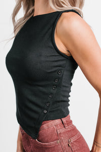 Love Letter Asymmetrical Hem Tank Top (Black) - NanaMacs