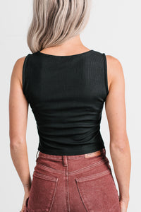 Love Letter Asymmetrical Hem Tank Top (Black) - NanaMacs