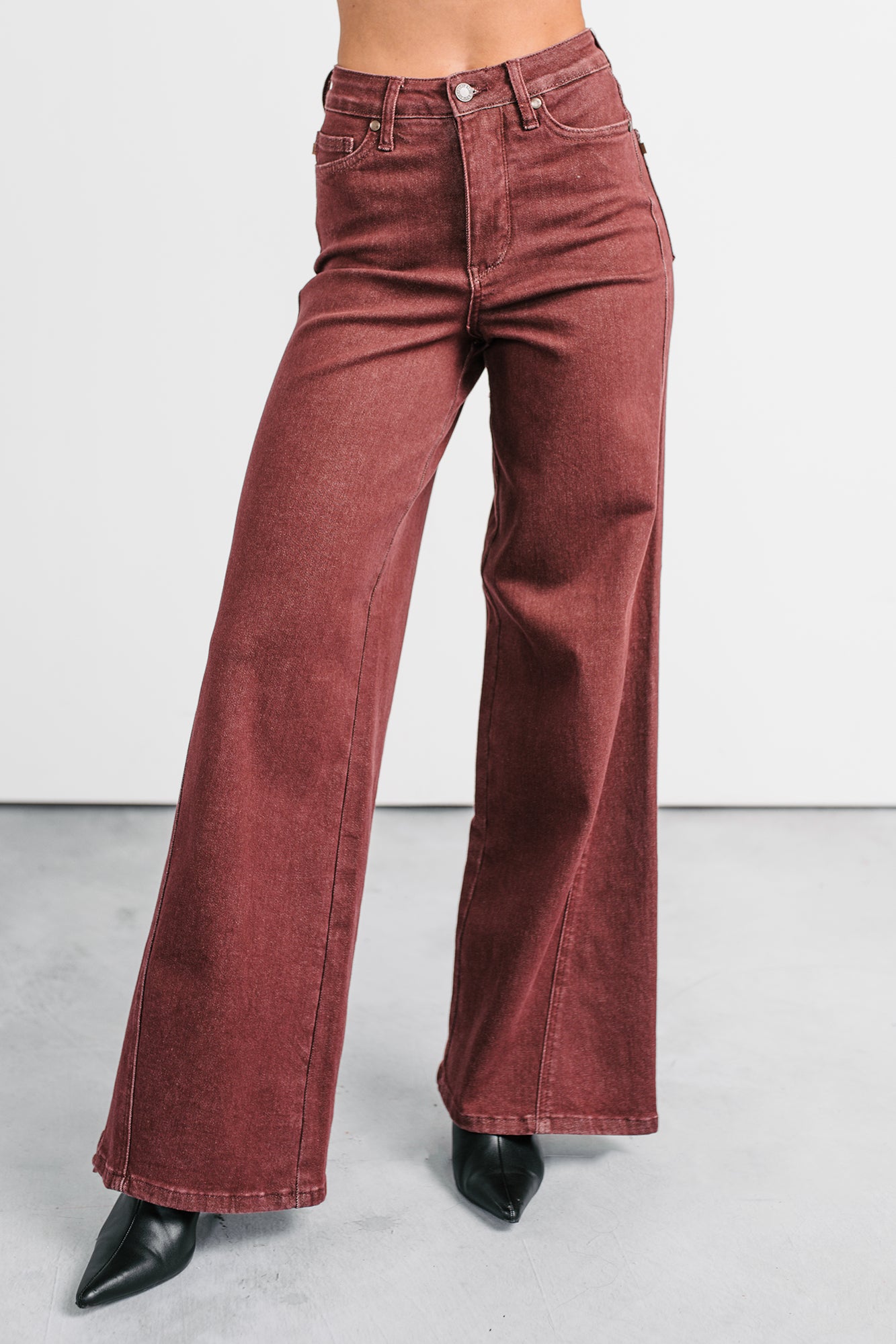 Delgado Wide Leg Judy Blue Jeans (Burgundy) - NanaMacs