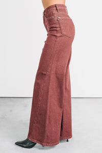 Delgado Wide Leg Judy Blue Jeans (Burgundy) - NanaMacs