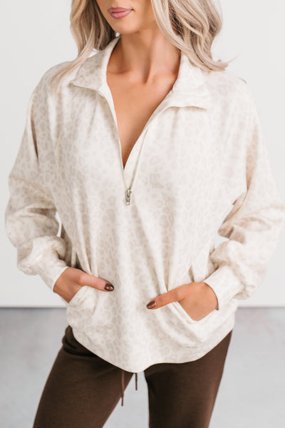 Simply Yours Soft Half-Zip Pullover (Leopard) - NanaMacs