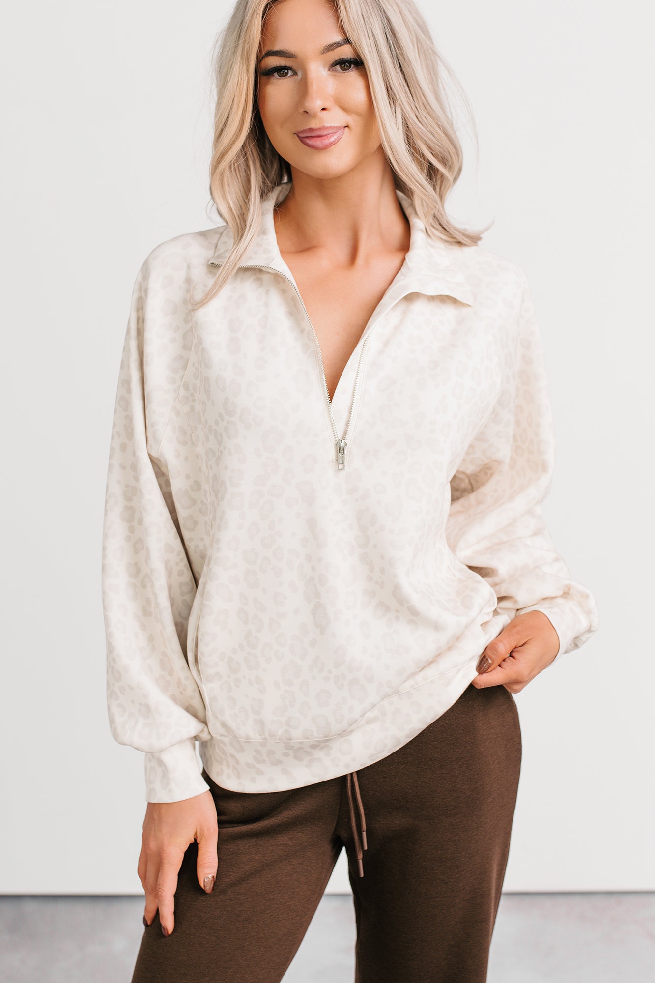 Simply Yours Soft Half-Zip Pullover (Leopard) - NanaMacs