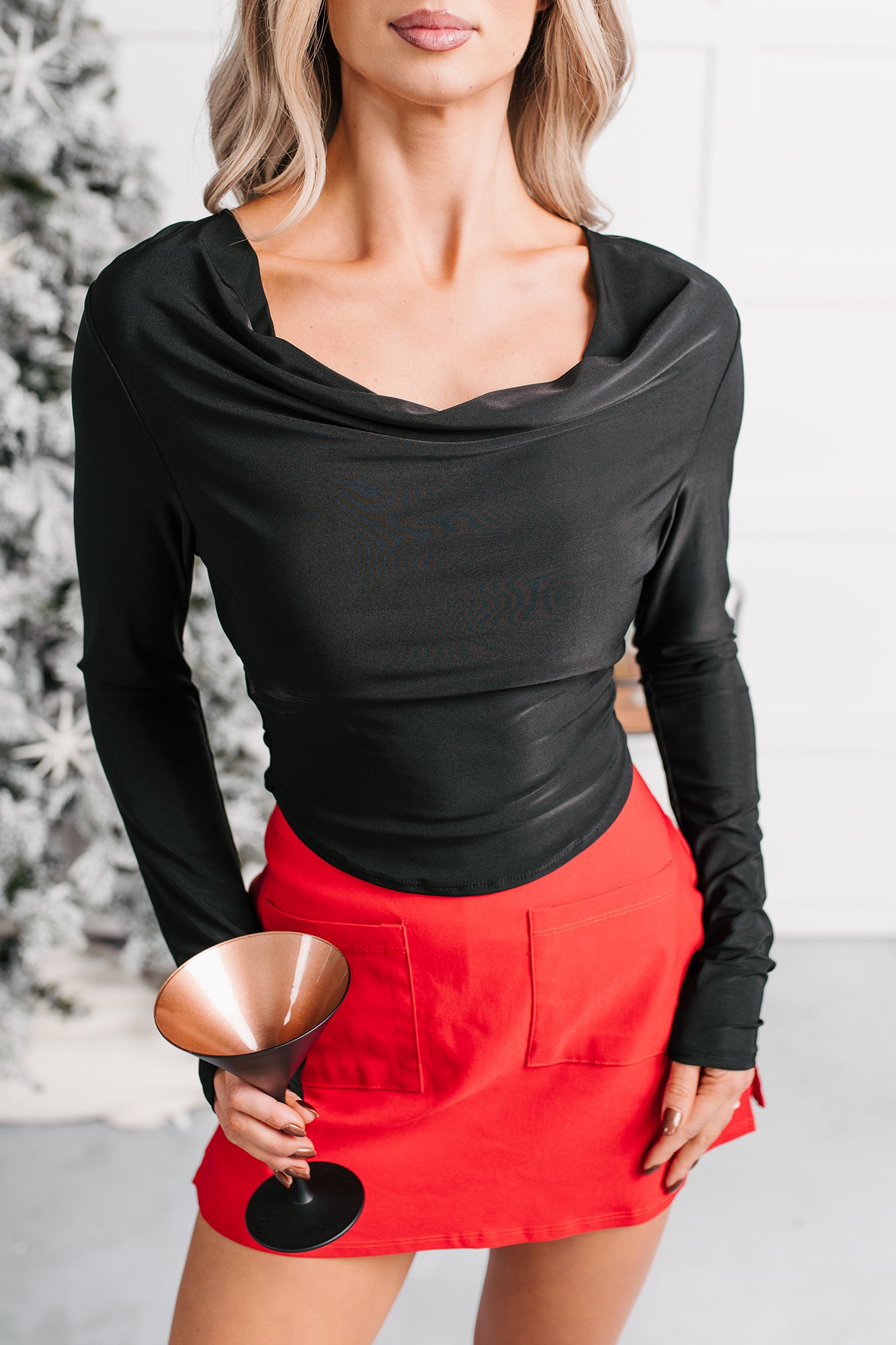 Chasing Time Cowl Neck Long Sleeve Top (Black) - NanaMacs