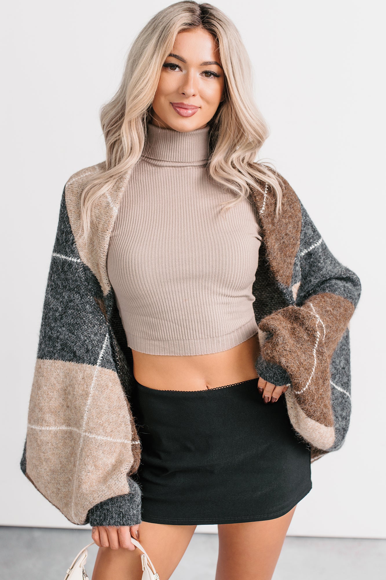 Quiet Day In Argyle Knit Shrug Cardigan (Charcoal) - NanaMacs