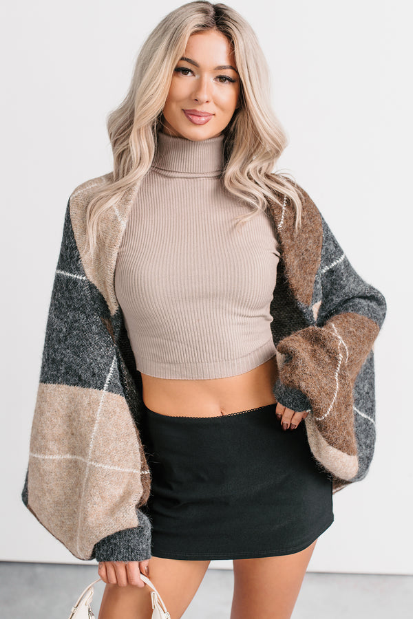 Quiet Day In Argyle Knit Shrug Cardigan (Charcoal) - NanaMacs
